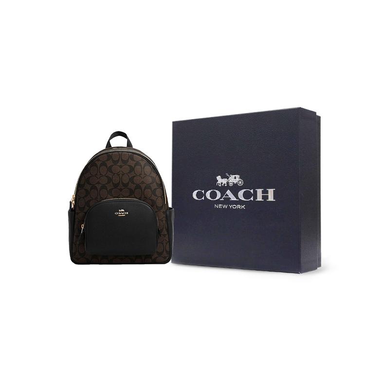 COACH Court Canvas Leather Backpack Large Women's Black / Brown (Unisex) Backpacks 5671 IMAA8
