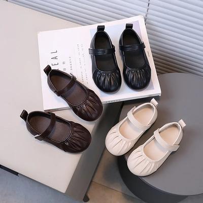 Новые шикарные однотонные балетки для девочек, детские модные плиссированные кожаные туфли, мягкие милые туфли принцессы для танцев, для вечеринки, свадьбы