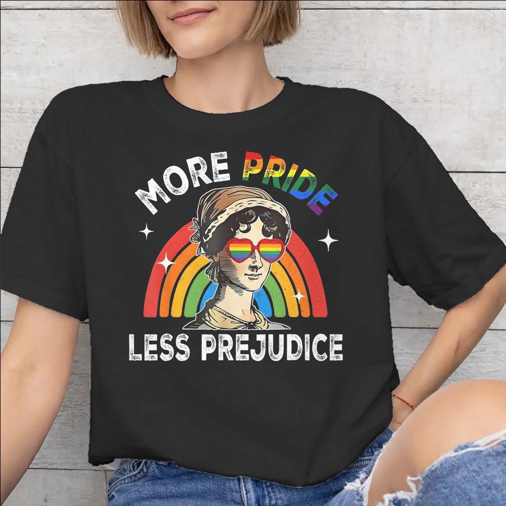 All Seasons More Pride Less Prejudice T Shirt For Unisex Pure Cotton Tee Shirt Short Sleeve Tops