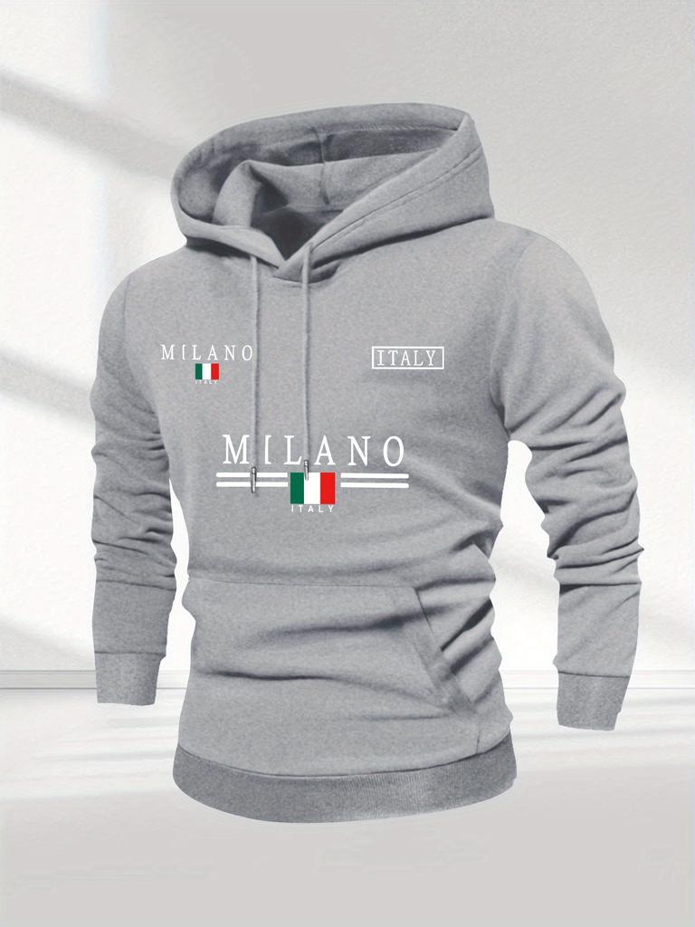 Italy MILANO Milan Multi-Position Flag Letter Hooded Sweater Men's Casual Shoulder Hoodie