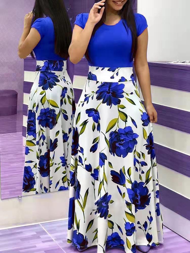 Юбка макси в европейском и американском стиле с цифровым принтом, подобранная по цвету, платье с длинным/коротким рукавом для женщин