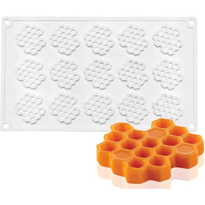 15 Cavity Silicone Honeycomb Molds for Chocolate Honeycomb Bee Silicone Fondant Mold Beehive Silicone Baking Molds Bee Candy Silicone Mold for