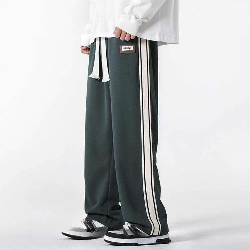 Spring and Autumn Men's New Vintage Side Strip Stitching Loose Straight-Leg Sports Trousers