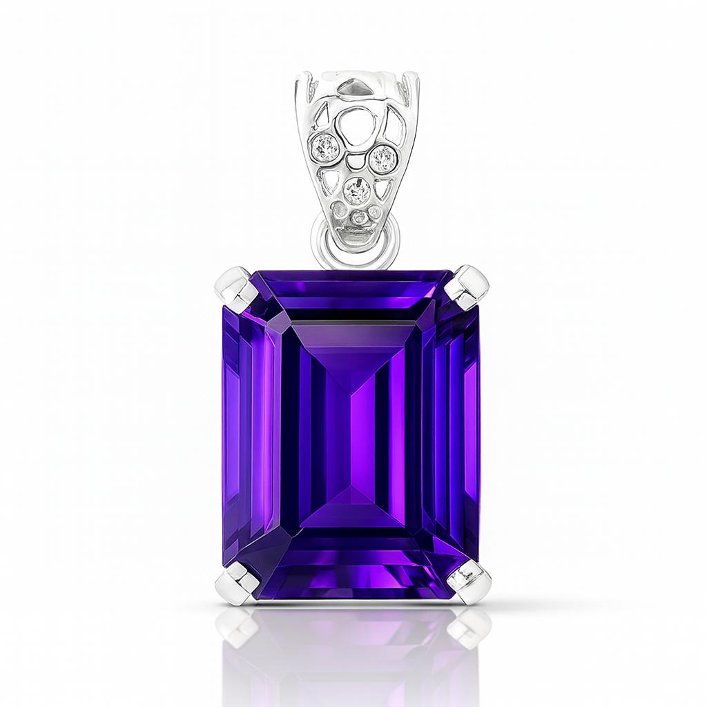 NATURAL Purple Amethyst 30 Ct CERTIFIED 925 Sterling Silver Emerald Gems Pendant AI-22-NS