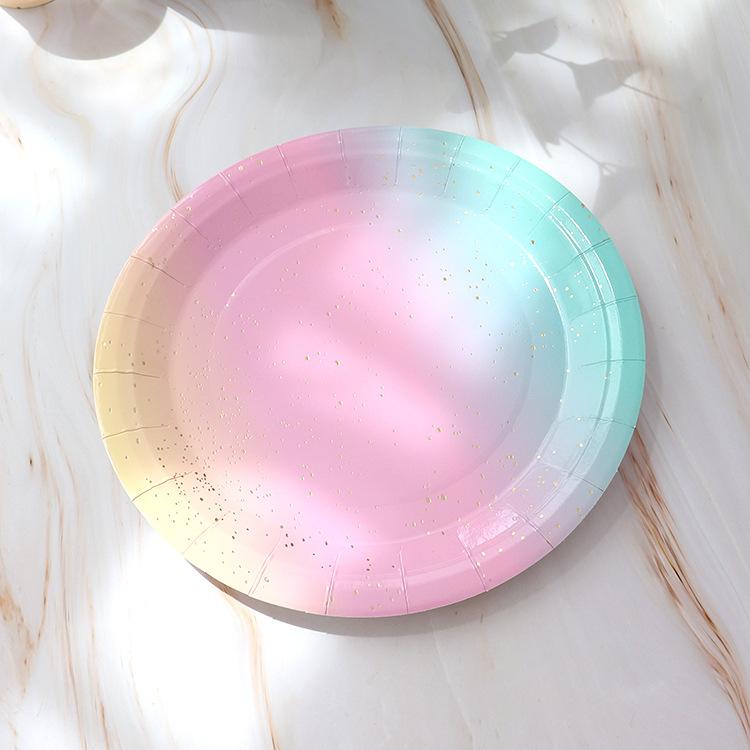 Rainbow Birthday Disposable Tableware Rainbow Gradient Rainbow Plates Napkins Kids Girls Happy Rainbow Birthday Party Supplies