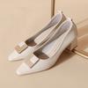 -Leather Thick Heel Single Shoes Women's Medium Heel High Heels French Temperament Soft Leather Nude Square Head Grandma Shoes Cm