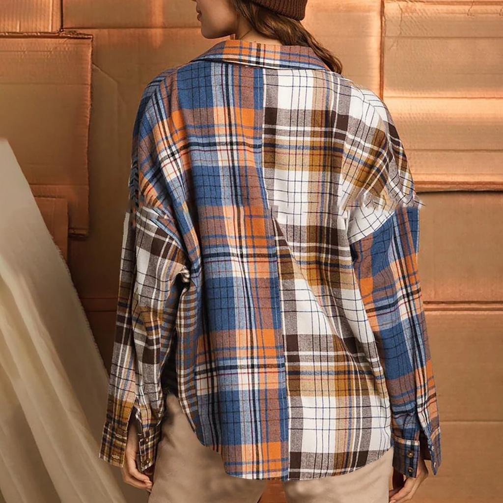 Женская модная клетчатая рубашка с длинным рукавом и карманом на пуговицах