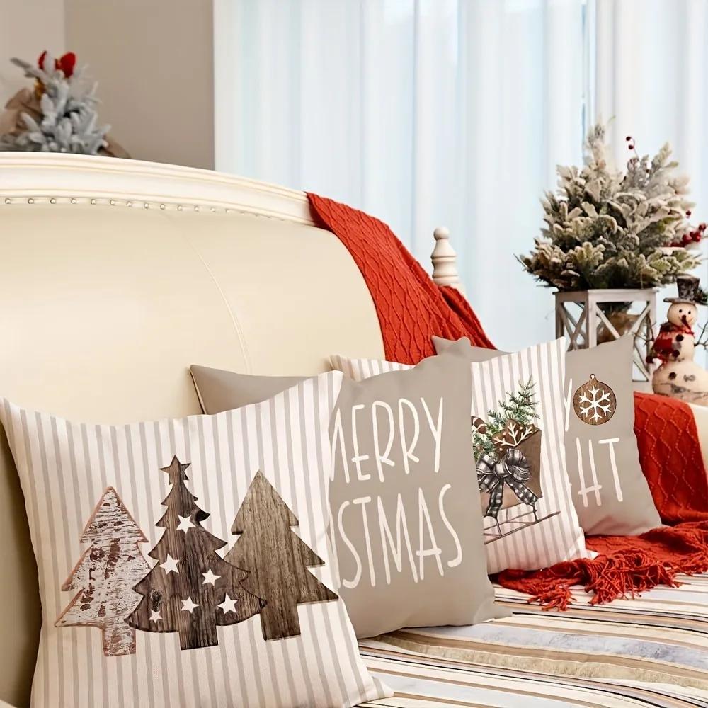 Christmas Decoration Pillow Cover Christmas Gingerbread Tree Pattern Living Room Sofa Cushion Cover Home Farmhouse Decoration