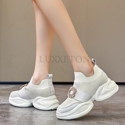 Женские туфли со стразами Dad Shoes в корейском стиле с толстой подошвой, весенние дышащие повседневные мокасины Zapatillas Deportivas Mujer