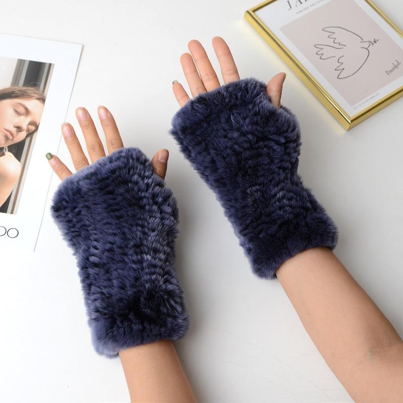 Новые женские вязаные варежки из 100% натурального меха кролика рекс, зимние теплые женские перчатки без пальцев из натурального меха, вязаные меховые варежки ручной работы