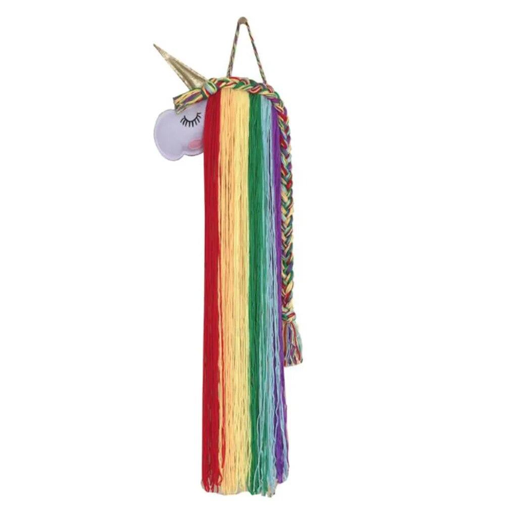 INS Unicorn Head Wall Decoration Rainbow Macrame Unicorn Children Hairclip Hair Storage with Wall-Mounted Home Decor Dropship