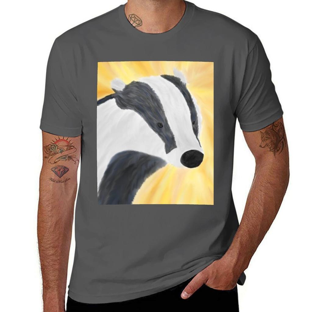 European badger oil painting TShirt Work Basic Short Sleeve Top