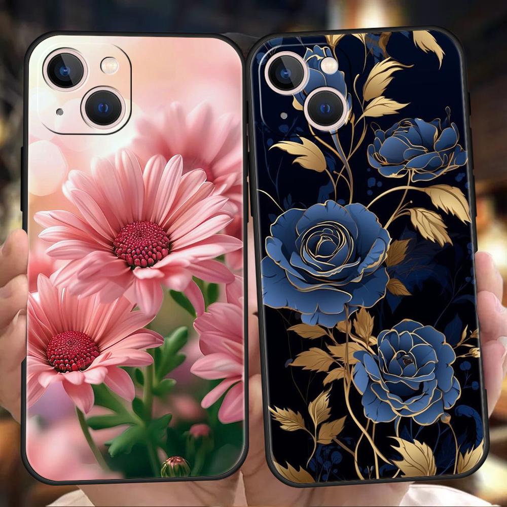 Цветочный чехол для телефона iPhone 16 15 14 13 12 Pro Max 11 Pro Max 7 8 Plus XS XR Ударопрочный силиконовый мягкий чехол Fundas Capas Сумки