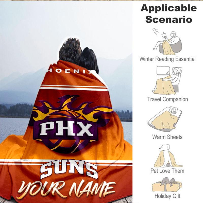 1PC Custom Name Blanket Suns Basketball Artwork Flannel blankets Patterns Throw Blanket All-Season Soft Gift for Couch, Bed, Camping, Birthday gifts