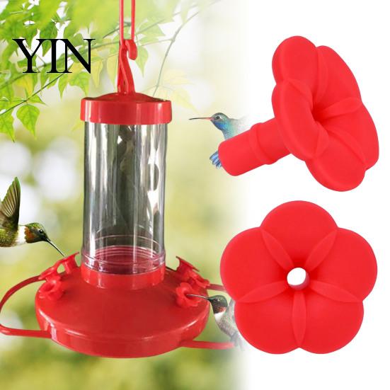 Elastic Hummingbird Feeder Nozzle 4PCS Replacement Parts, Simulated Red Flowers Shape, Universal Tool-free Repair Fit Silicone Waterproof Bird