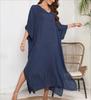 Плюс размер Женское Летнее Повседневное Праздничное Пляжное Платье Купальники Сплошной Свободный Пляжная Одежда Женский V-образный Вырез Половина Рукава Платье