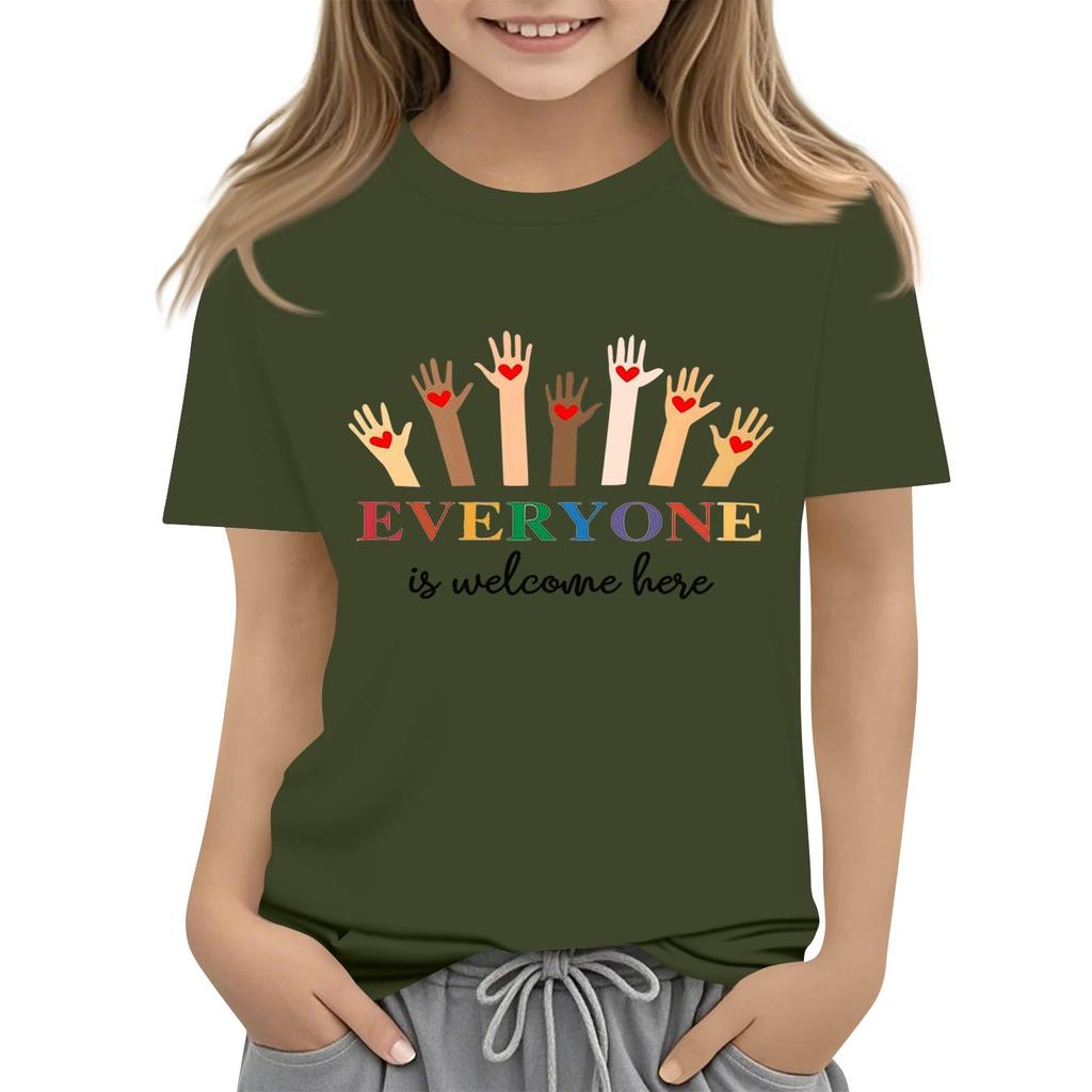 Детский набивной короткий рукав круглый вырез повседневный удобный свободный легкий топ