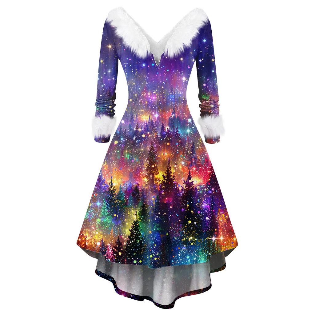 Женское модное повседневное приталенное платье с рождественским принтом для вечеринки с длинными рукавами