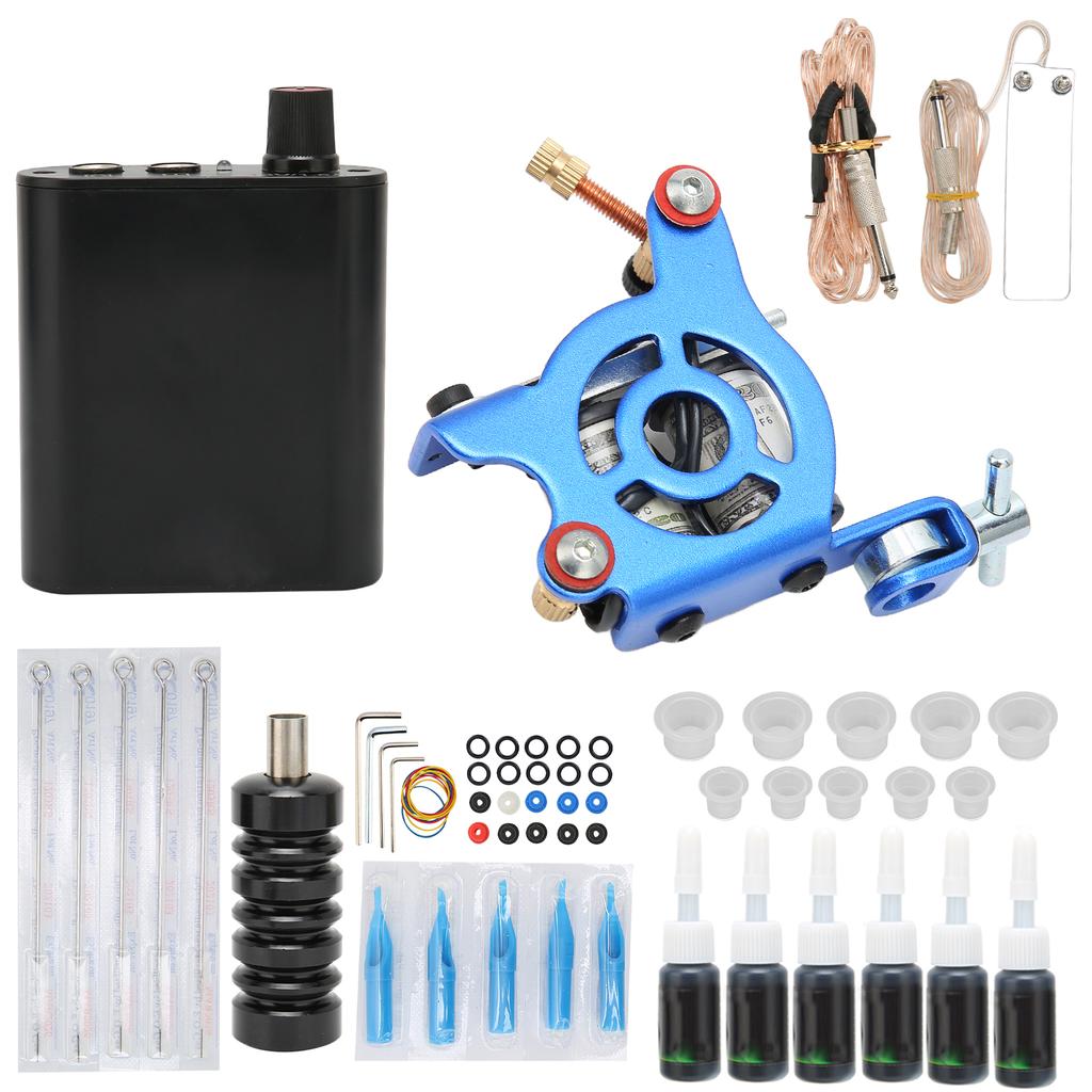 Complete Tattoo Kit Professional Tattoo Machines Starter Kit Tattoo Coils Machines Needles Grips 6