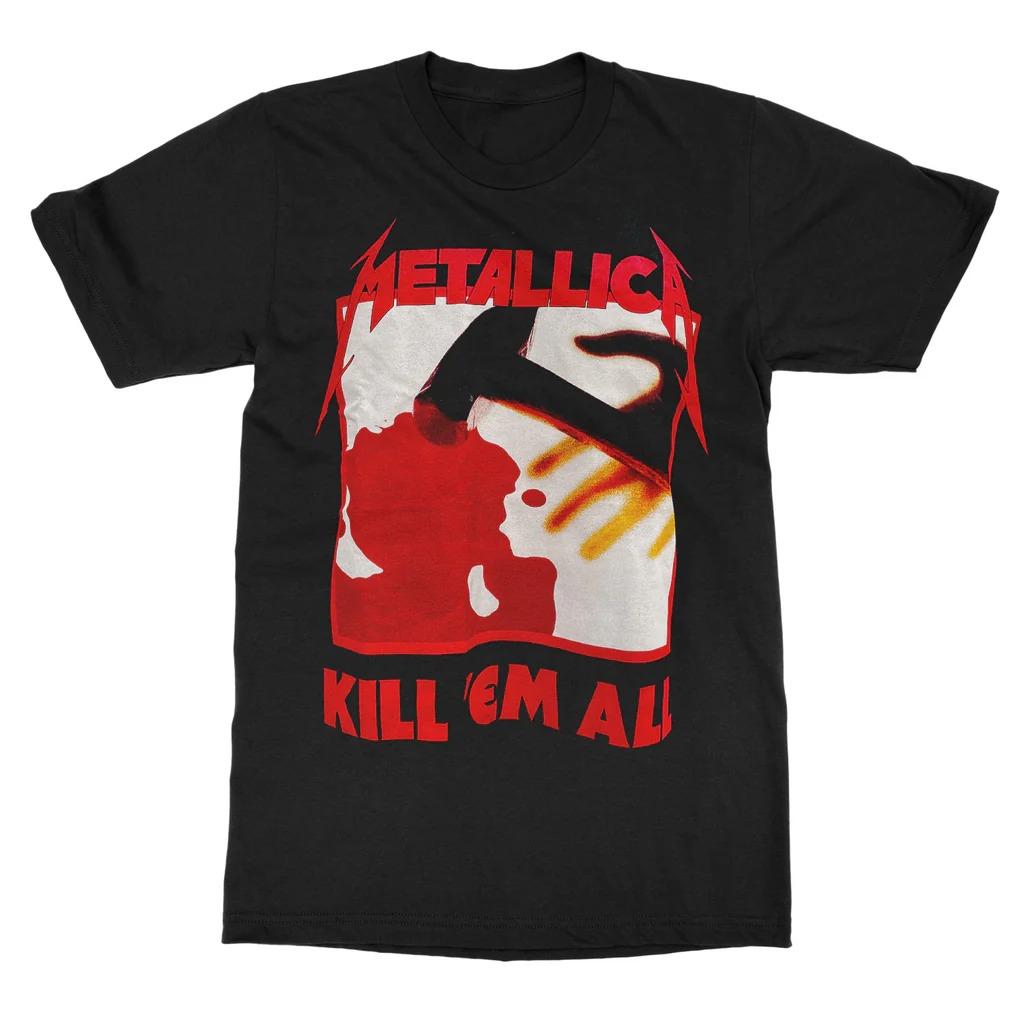 Metallica Kill Em All Треки Мужская футболка с коротким рукавом Хлопковая футболка Винтажная Хип-хоп группа Оверсайз Топы Брендовая футболка Мужская одежда