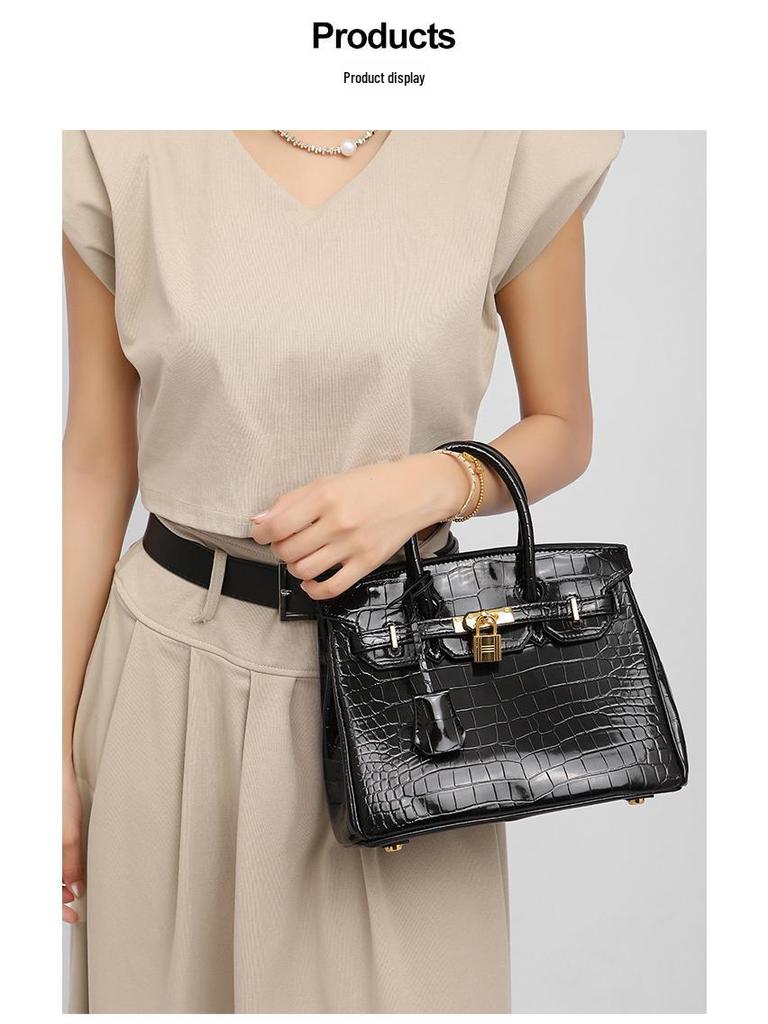 2024 Новая сумка через плечо с крокодиловым узором из платины - европейский и американский стиль высокого класса, большая вместимость для женщин