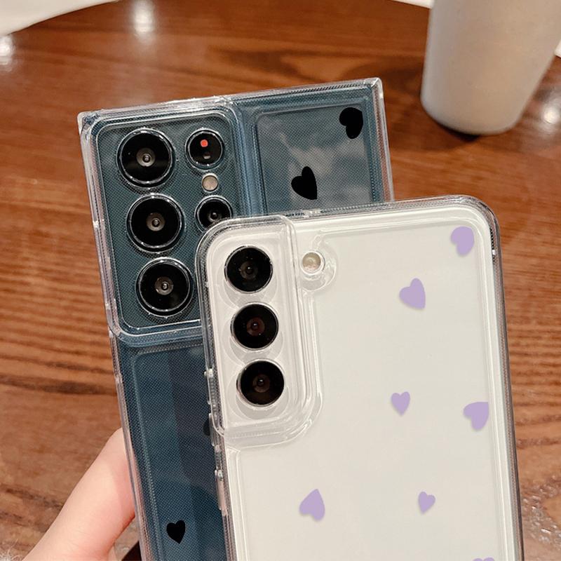 Cute Love Heart Print Phone Cover For Samsung S24 Ultra S23 S22 Plus S21 S20 FE A55 A54 A52 A35 A34 A14 Clear Soft Silicone Shockproof Case