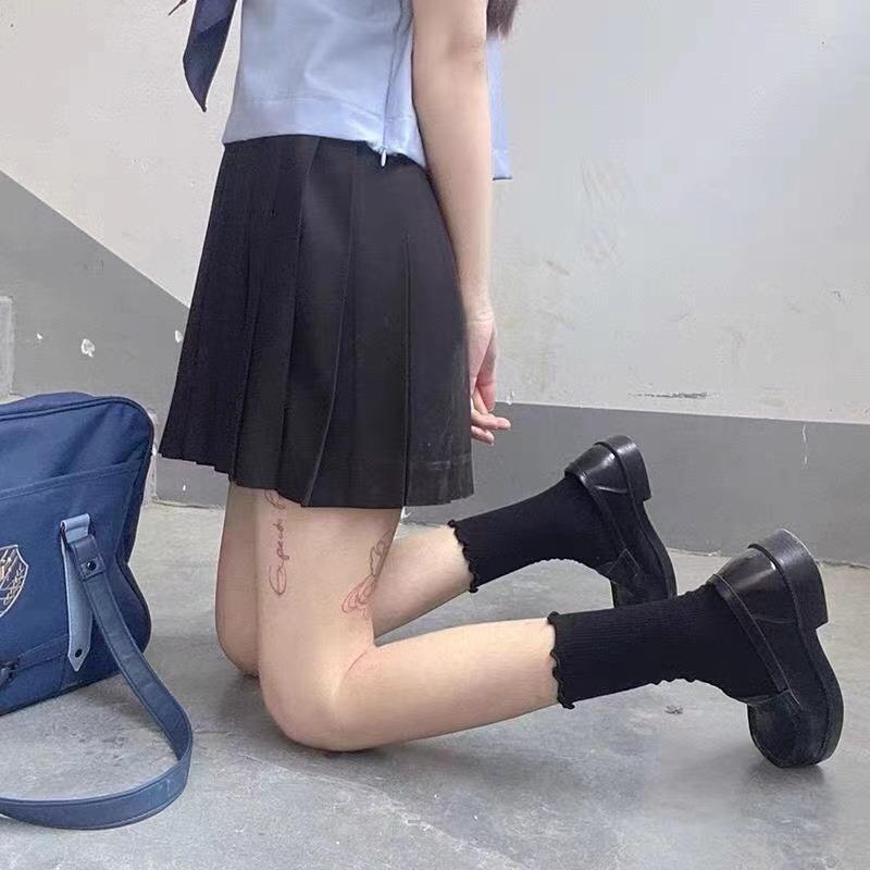 5 пар хлопковых носков с оборками для женщин, милые кавайные корейские носки для девочек, весна, черные, белые, средняя трубка, японские носки