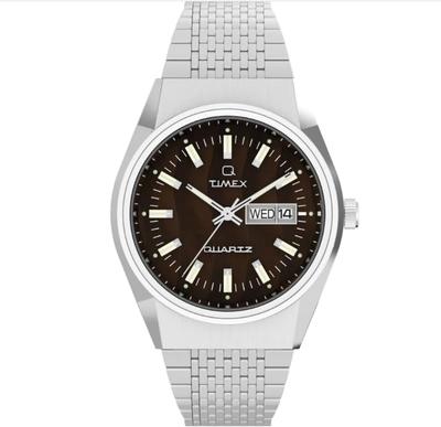 Часы Timex Q Timex TW2W62400 кварцевые 5 АТМ водонепроницаемые пластиковые циферблат коричневого цвета из нержавеющей стали мужские [Товар]