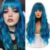 Synthetic Long Wig Blue Wave Wig With Bangs Synthetic Heat-resistant Fiber Hair Cosplay Black Female Long Wig Christmas Wig