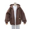 Women Hooded Jacket Autumn Winter Warm Thick Solid Color Zipper Large Pocket Long Sleeves Loose Oversized Female Ladies Casual Coat