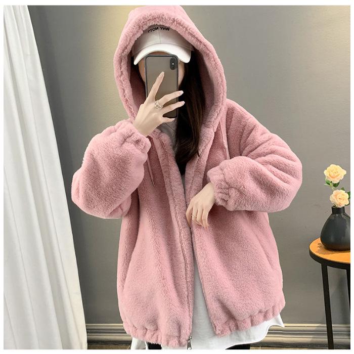2024 Spring/Fall Women's Double-Sided Plush Fleece Coat with Hood