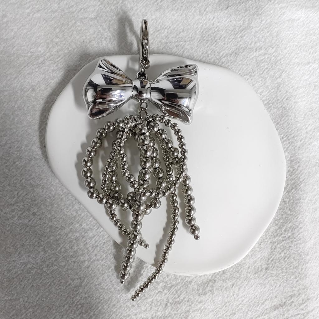 Elegant Pearl Bowknot Keychain Pendant Keyring Heart Charm Lovely Hanging Decorations for Purse Bag Backpack Handbag