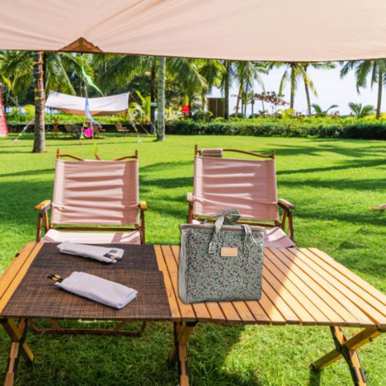 Insulated Picnic Bag with Handle Zipper Top Reusable Canvas Bag Multifunctional Cooler Bag Picnic Hiking Food Thermal Insulated Bag Outdoor