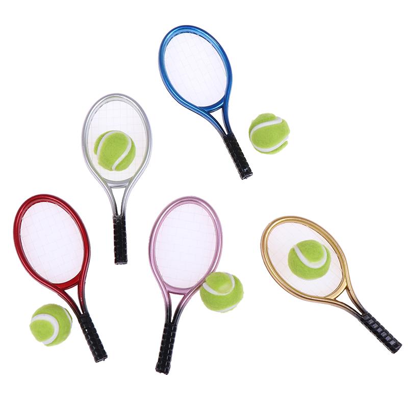 1:6 1:12 Dollhouse Miniature 1Pc Tennis Racket + 1Pc Ball Dolls Accessories