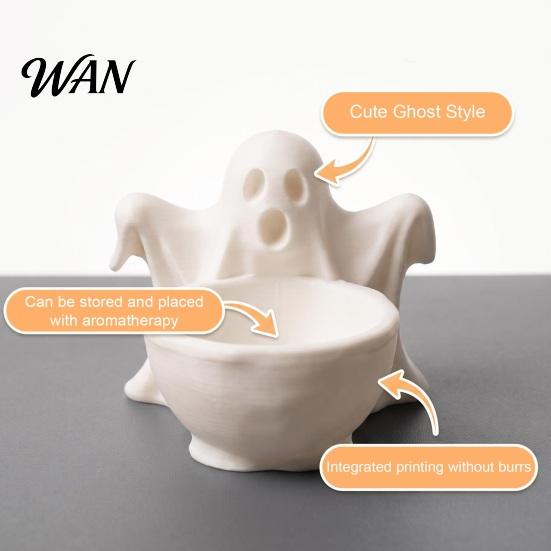 DIY Hand Painted Ghost Crafts 3D Printed Storage Ornament, Cute Candy Bowl, Halloween Desktop Decor Jewelry Holder, Creative Desk Organizer