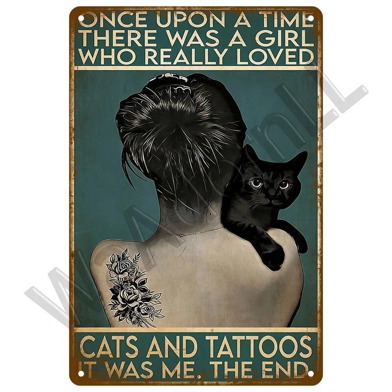 Металлический знак в стиле ретро, черный кот, постер, забавный оловянный знак с котом, винтажная табличка с изображением животного, домашний декор, настенное искусство, зоомагазин, садовая табличка для бара для собак