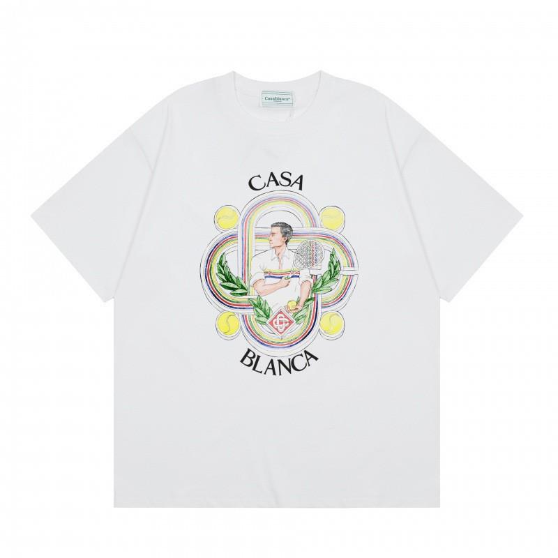 Casablanca Streetwear SS Cotton Short Sleeve T-Shirt Men Women Loose Fit Crew Neck Tee With Letter Print