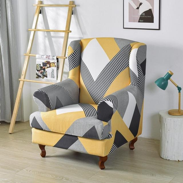 Geometric Wing Chair Cover Stretch Spandex Wingback Chair Covers Armchair Slipcover Furniture Protector Cover With Seat Covers