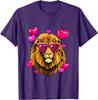 Lion Wearing Heart Sunglasses Valentines Day Graphic Tee Men Casual Short Sleeve T-Shirt