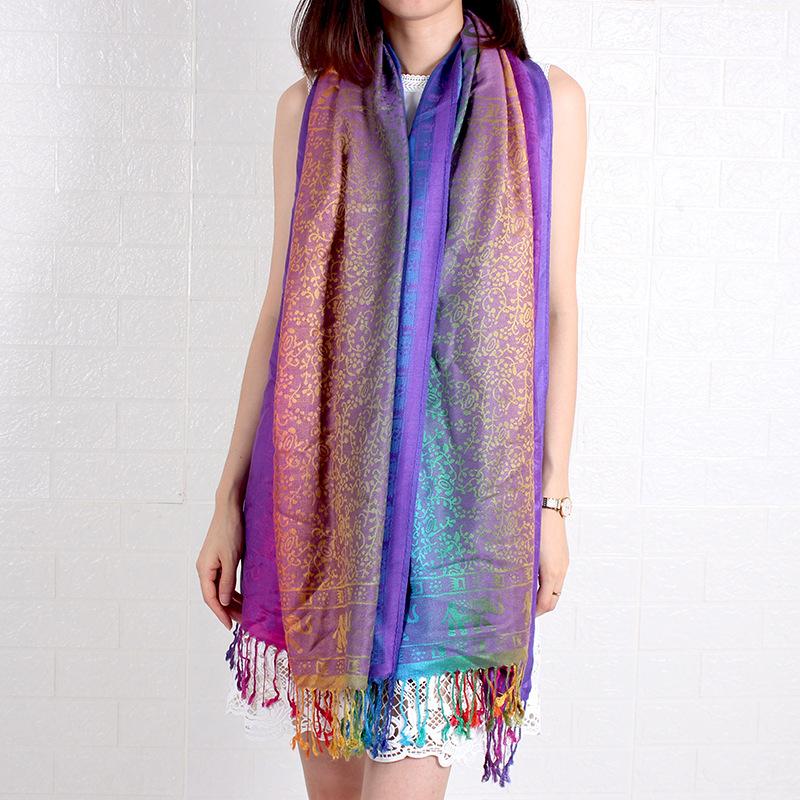 Shawl, Spring and Autumn Color Red Scarf, Large Shawl, Long Women's Cotton Scarf, Headscarf, Elephant Gradual Change Scarf