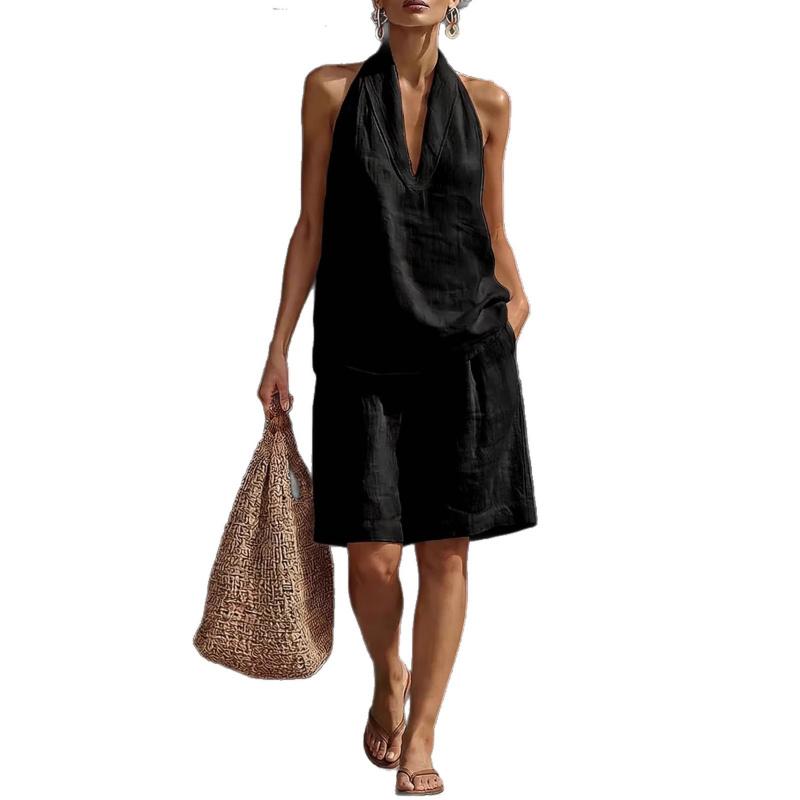 Women's V-neck Vest Shorts Holiday Casual Two-piece Set