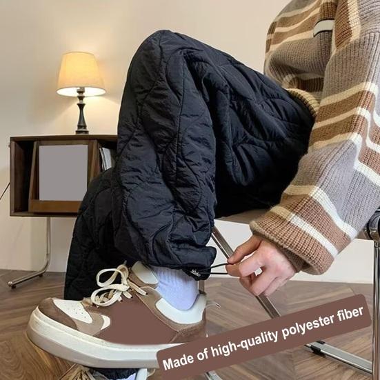 Мужские зимние брюки, утолщенные стеганые брюки с подкладкой из овечьей шерсти и флисом, ветрозащитные брюки прямого кроя с застежкой на шнурке для повседневной носки