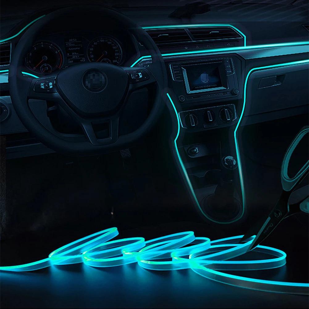 RGB LED Оптоволоконная Автомобильная Светодиодная Лента Окружающего Освещения Многоцветная Декорация Приборной Панели Салонное Освещение Настроения 1/2/3/4/5 Метров Индивидуальная Длина