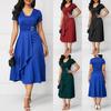 Plus Size Women Short Sleeve V Neck Asymmetric Hem Waist Tight Midi Party Dress
