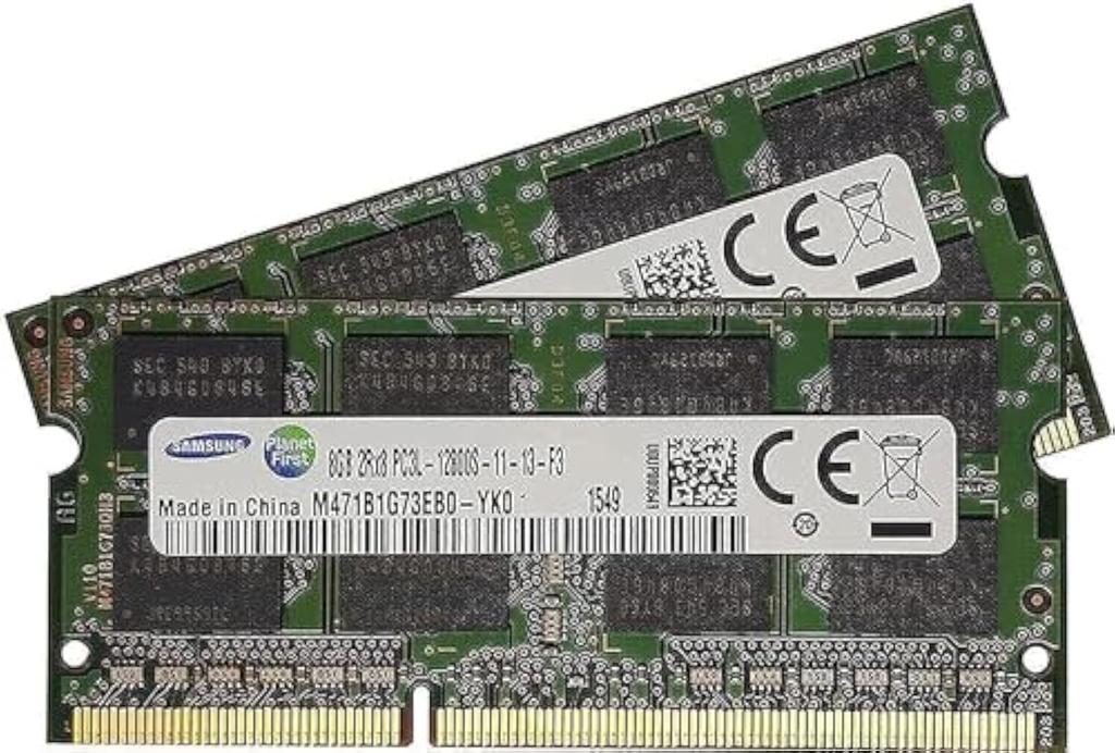 Samsung 16GB (2 X 8GB) 204 Pin SODIMM, DDR3 PC3L-12800, 1600MHz RAM Laptop Memory Module (M471B1G73EB0-YK0 X 2)