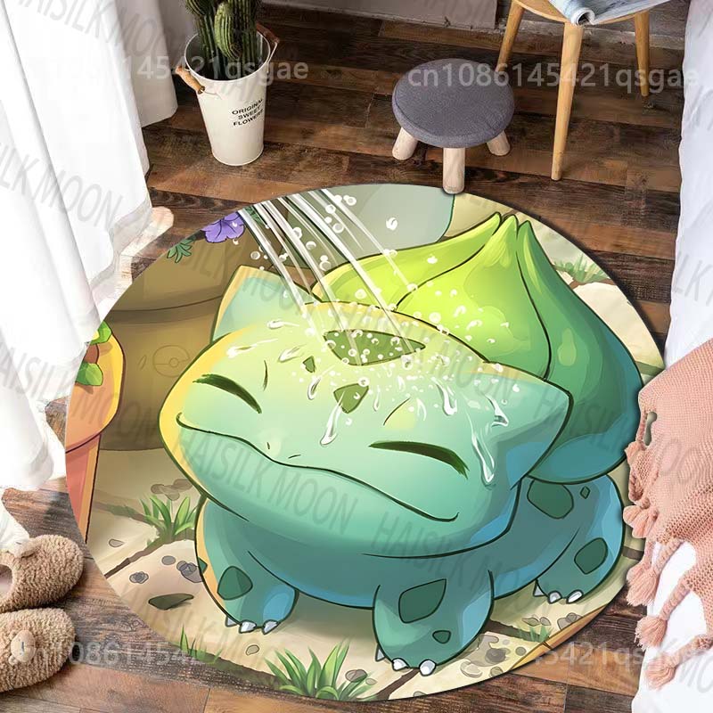 Multiple Sizes Pokemon Bulbasaur Print Round Carpet for Living Room Bedroom Table and Chair Sofa Home Decor Area Rug Luxury Gift
