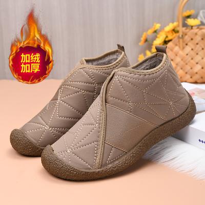 Хлопковая обувь женская зимняя 2024 года, новые плоские ботинки из флиса, утолщенные, с одной педалью, модные повседневные короткие зимние ботинки