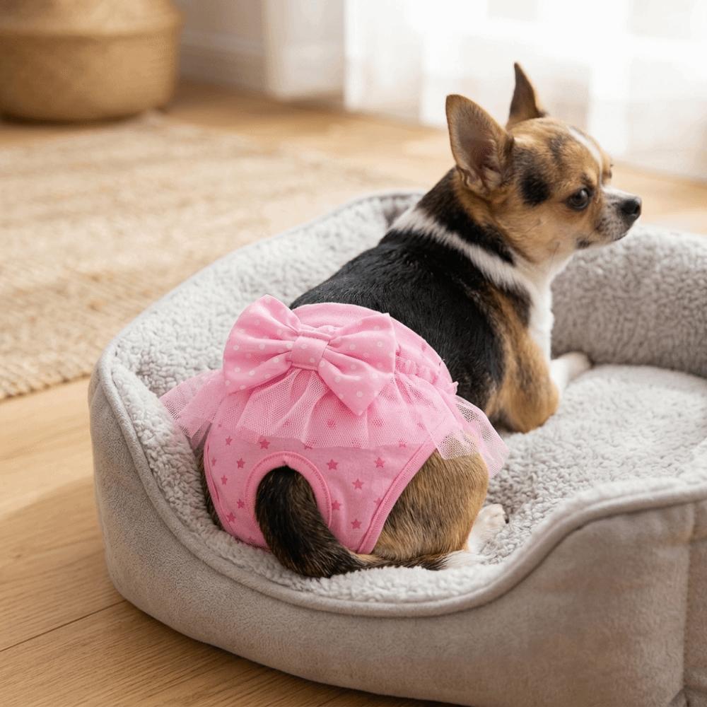 Bow Decor Dog Period Underwear Pink Tone Female Dog Nappy Pet Short Pant House Clean Protection
