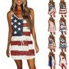 Женское модное летнее платье с принтом «День независимости» с карманами и V-образным вырезом без рукавов