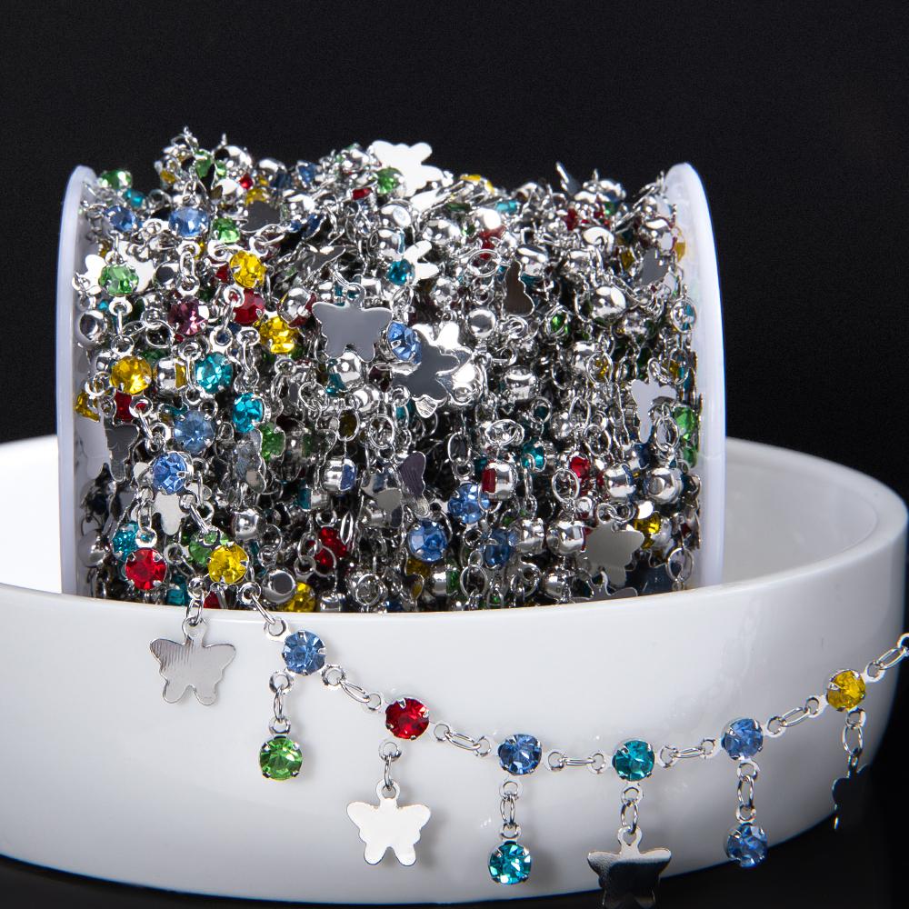 1Meter Colorful Crystal Beads Pendants Chains Metal Butterfly Charms Copper Chains Women Jewelry Making DIY Necklaces Bracelets